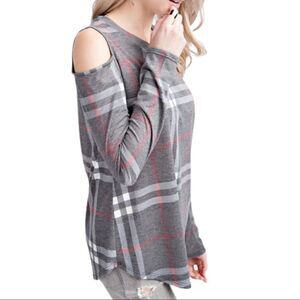 Plaid Cold Shoulder Top